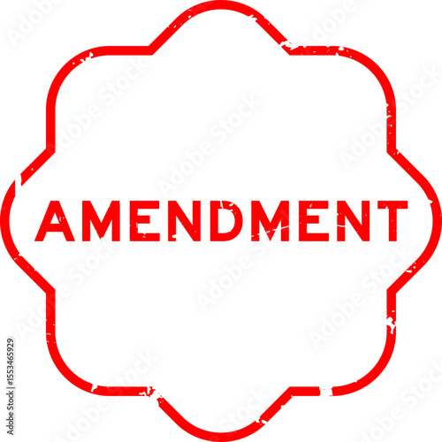 Grunge red amendment word square rubber seal stamp on white background