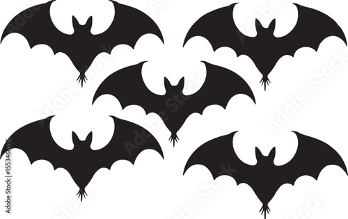 Silhouette Flying Bats Vector Set – Halloween Design Element