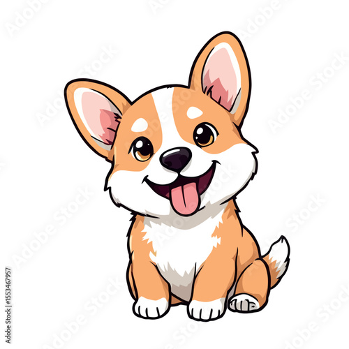 Adorable Corgi Puppy Vector Sticker Happy Dog Cute Cartoon Pet Animal Friend Friendly Breed Wagging Tail Adorable Companion