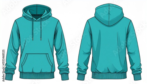 Blue Hoodie Mockup for Product Design - T-shirt Template for Logo Placement and Branding - Technical Outline for Hooded Vest for Apparel and Merchandise - Print File for Front and Back - Clothing