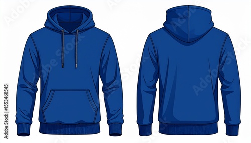 Blue Hoodie Mockup for Product Design - T-shirt Template for Logo Placement and Branding - Technical Outline for Hooded Vest for Apparel and Merchandise - Print File for Front and Back - Clothing