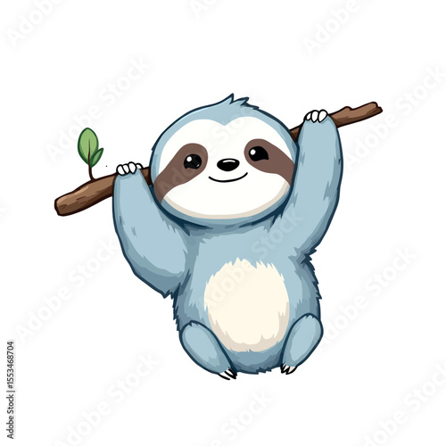 Cute baby sloth hanging on a tree branch adorable cartoon animal illustration
