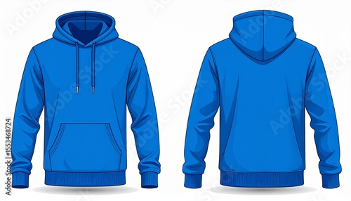 Blue Hoodie Mockup for Product Design - T-shirt Template for Logo Placement and Branding - Technical Outline for Hooded Vest for Apparel and Merchandise - Print File for Front and Back - Clothing