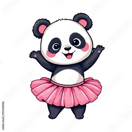 Cute Panda Ballerina Dancing in a Pink Tutu Adorable Animal Vector Sticker