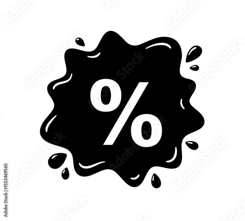 Black Paint Splatter Percentage Discount Icon.ideal for sales, discounts, promotions, and any design needing a bold, expressive indicator of a percentage or offer.