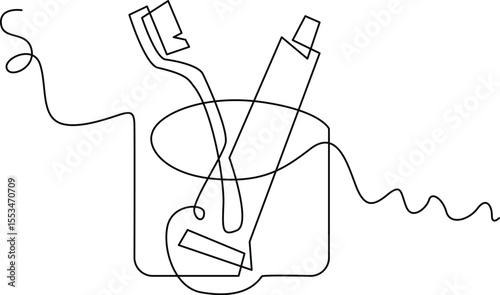 Continuous one line toothbrush and toothpaste, line art, one continuous line, simple, hand drawn and sketch style. for icons, symbols, signs or logos, Vector Illustration