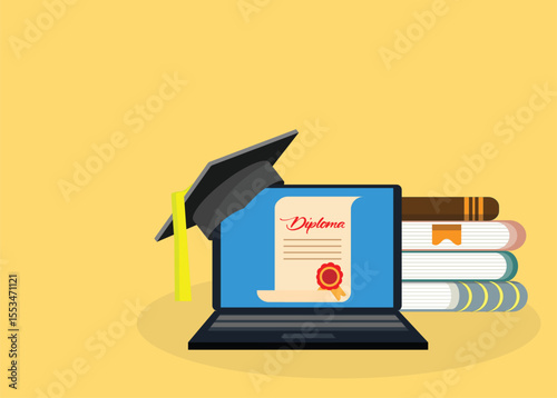 educational icons set with laptop,diploma and graduation cap for digital learning platforms vector