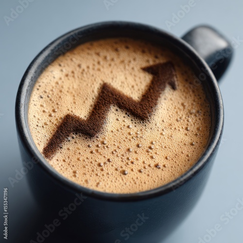 Artful Coffee Cup with Coffee Foam Zigzag Design on Blue Background