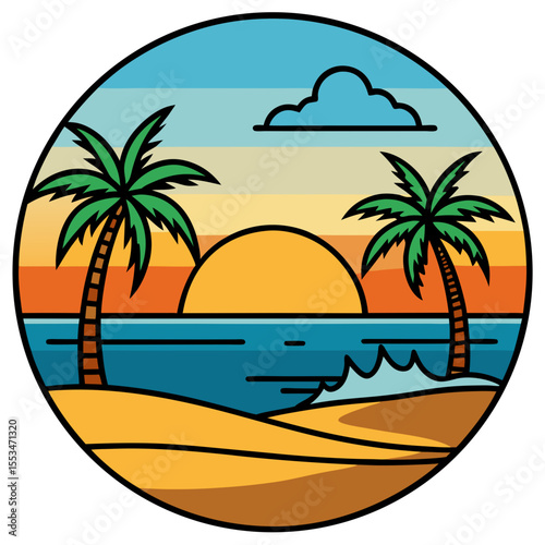 Sunset Beach Scene art vector
