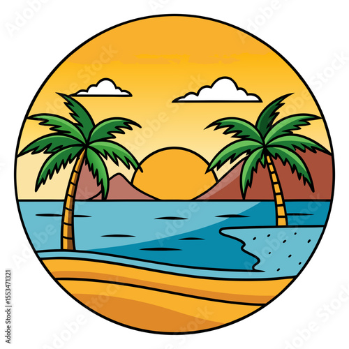 Sunset Beach Scene art vector
