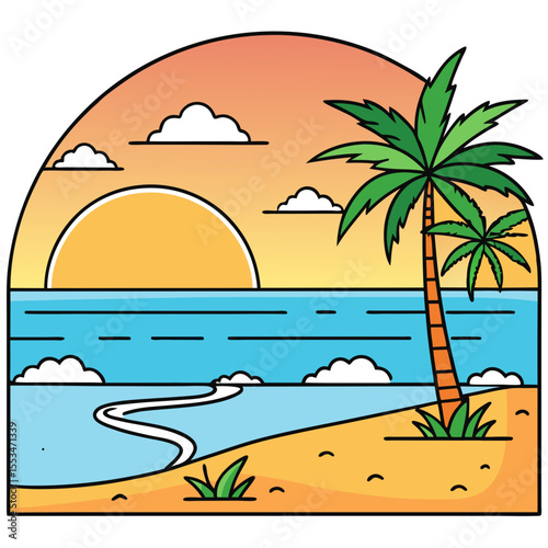 Sunset Beach Scene art vector