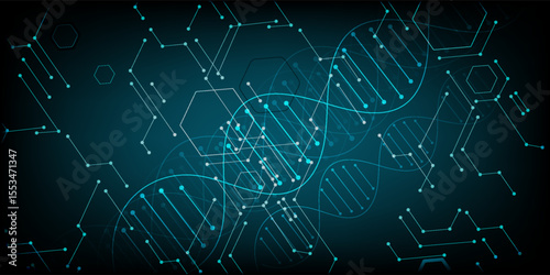 Abstract technology science concept with a DNA molecules and biology vector illustration.DNA blue background.