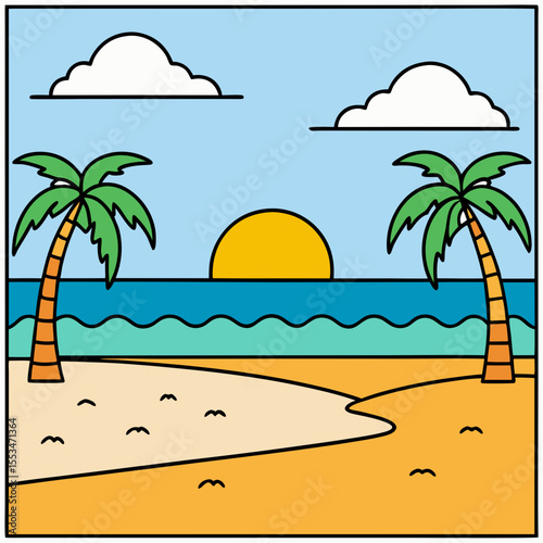 Sunset Beach Scene art vector