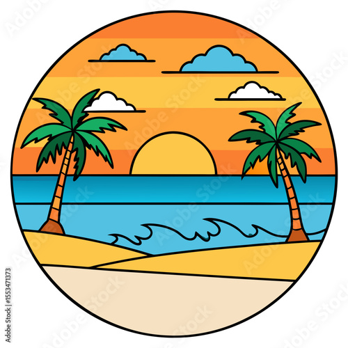 Sunset Beach Scene art vector