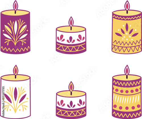 Diwali Candle Clipart Illustration for Traditional Festival Celebrations. Hand Drawn Diwali Candle Clipart for Indian Festival of Lights Design. Colorful Diwali Candle Clipart for Festive Greeting