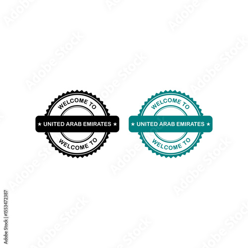 Welcome to United Arab Emirates vector logos in black and blue, featuring text, ideal for travel and tourism.