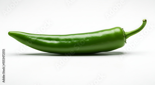 Fresh Green Chili Pepper on White