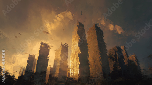 skyscraper reflect on water surface