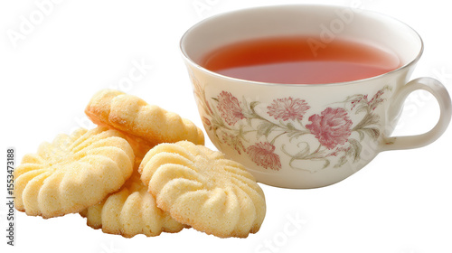 A charming cup of tea with delicate cookies on a white background. transparent background