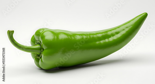 Fresh Green Chili Pepper on White