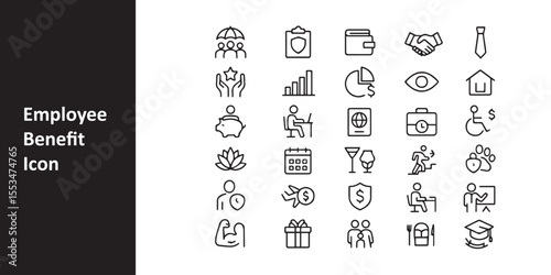 Employee Benefit Icons A Comprehensive Visual Representation of Perks and Advantages Offered to Employees in Various Industries and Companies