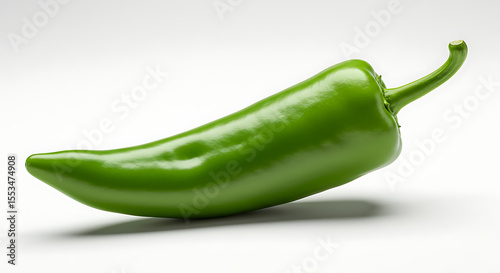 Fresh Green Chili Pepper on White