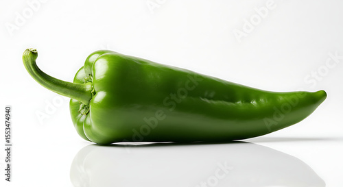 Fresh Green Chili Pepper on White