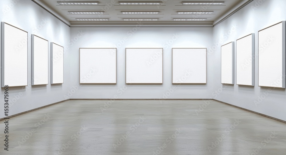 Obraz premium Empty Art Gallery with Blank Frames on White Walls