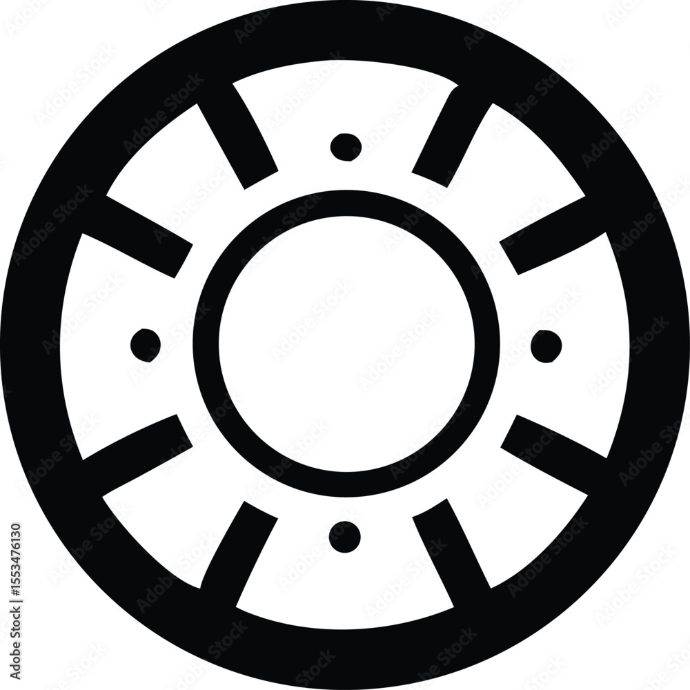 Obraz premium Geometric black and white circular symbol with inner ring spokes and dots representing balance and harmony