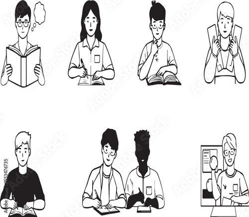 A group of stylized people icons in blue orange and yellow against a white background in a cluster