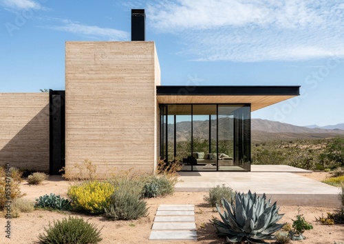 Modern Architecture of Minimalist Desert Home Surrounded by Nature