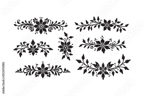 Floral Border and Element Silhouettes