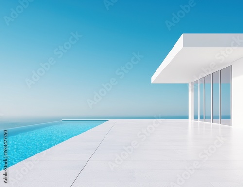 Modern minimalist architecture with infinity pool and sea view