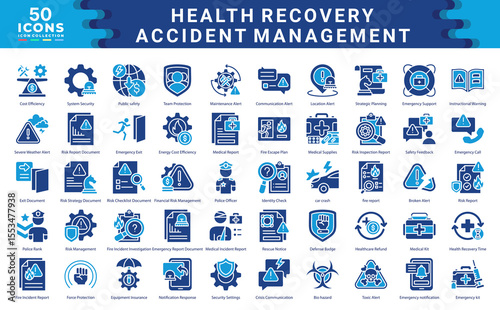 Health Recovery Accident Management icon collection. Simple color fill vector illustration.