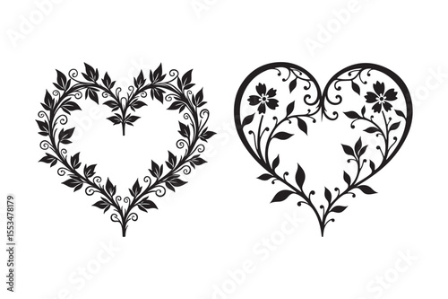 Heart Shaped Floral Silhouette Set