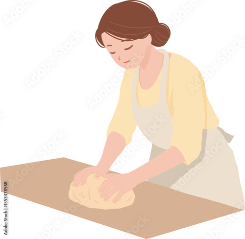Hair Bun Woman kneading dough illustration isolated transparent background editable vector