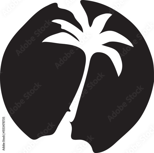 Tropical coconut palm tree illustration with vibrant green leaves and detailed trunk, perfect for beach, summer, island, and nature-themed graphic design and commercial use.