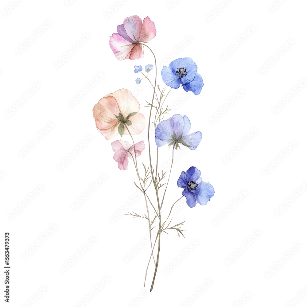 Fototapeta premium PNG Flowers art illustration watercolor.