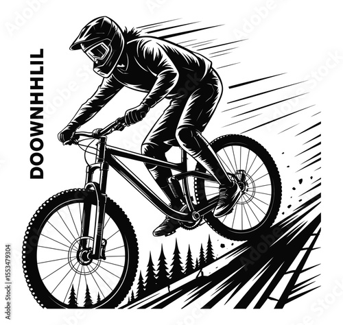 Off-Road Mountain Biker Silhouette – Action-Packed Vector Design

