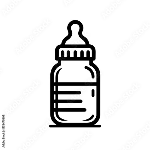 Minimalistic black and white baby bottle illustration in line art style  