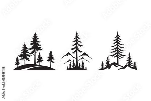 Mountain and Pine Tree Silhouette Designs