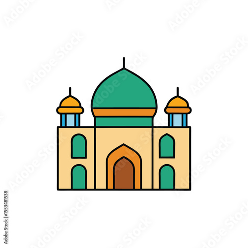 a color  vector line drawing of a historic mosque 