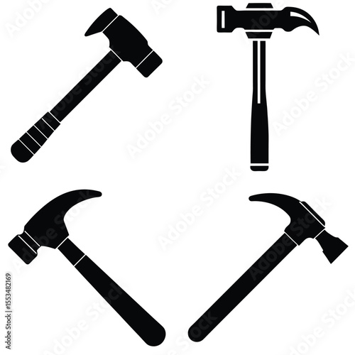 Collection of black hammer silhouettes on a white background