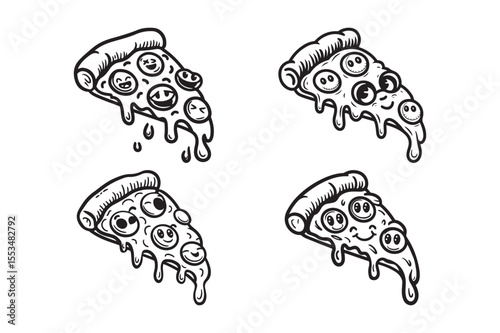 Happy Pizza Slice Silhouettes