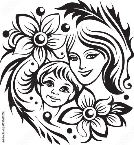 Minimalist mom and baby illustration