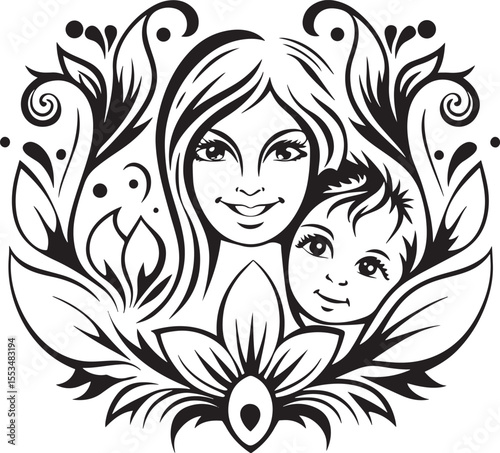 Mother kissing child silhouette