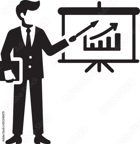 Business professional giving a presentation with graphs and charts to engaged audience members in silhouette