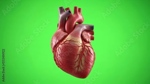 Human Heart Anatomy in Motion. Chroma-Key, Green Screen