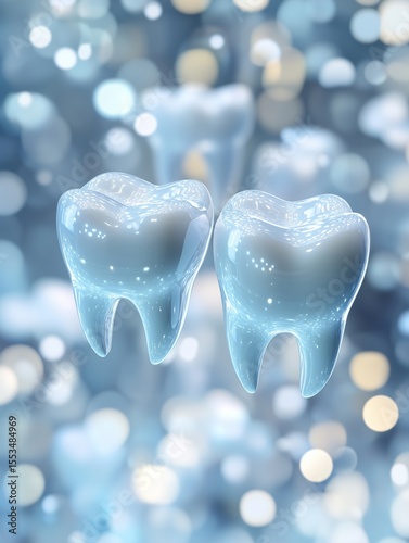 3D rendering of sparkling white teeth on icy blue background – ideal for dental care ads, whitening product packaging, oral hygiene blogs, or clinic websites