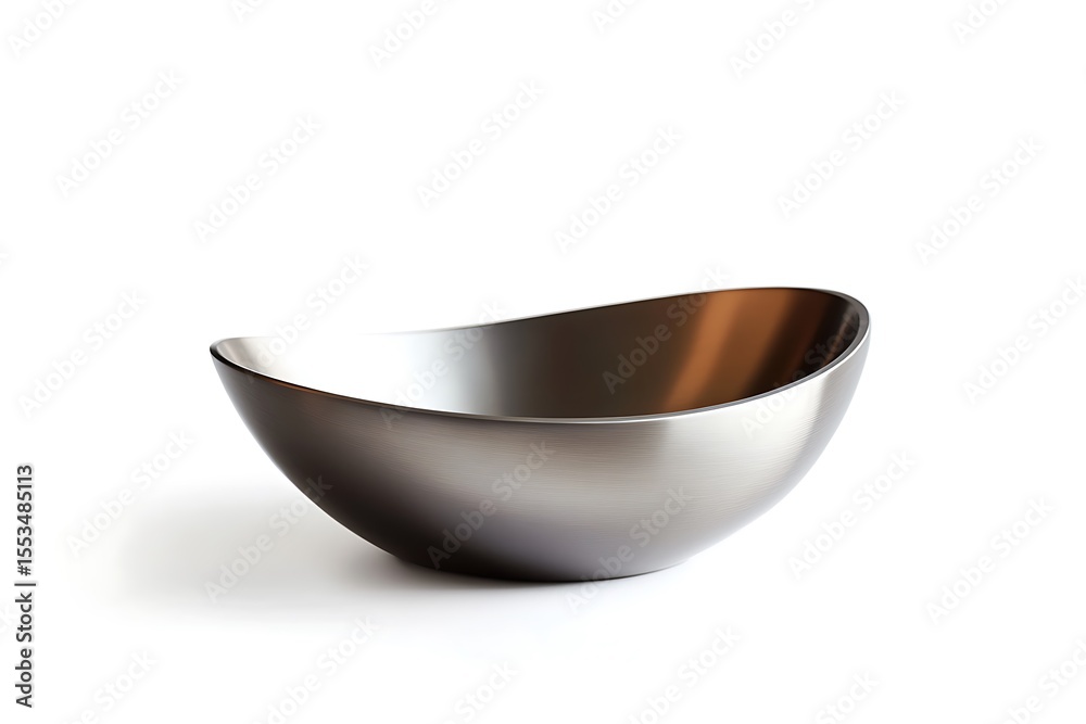 Modern metal bowl gleams against a clean white backdrop, showcasing its sleek design and reflective surface for elegant home decor. Modern metal bowl gleams against a clean white backdrop, showcasing its sleek design and reflective surface for elegant home decor.